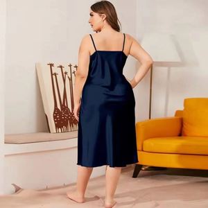 Women's Oversized High-end <b>Silk</b> Sleepwear with Elastic Waist V-neck Halter-style Loose-fitting Summer Pajamas - Product Image 4