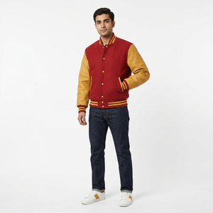 <b>Men</b> Winter Varsity Letterman <b>Jacket</b> College <b>Baseball</b> Style Breathable Stand Collar Covered Button Closure High Quality - Product Image 1