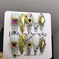 Collection en gros de faux ongles en acrylique, forme ballerine courte, avec des étoiles brillantes, diamants, ongles pressés, pointes longues