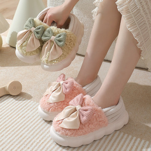 Pantuflas de Moda para Mujer con Lazo, Antideslizantes, de Felpa Suave, Cálidas, de Algodón, Cómodas, para Uso en Interiores, para el Hogar - Product Image 2