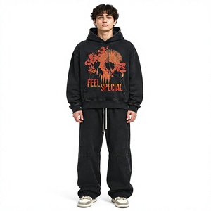 Sweat à capuche unisexe noir à motif abstrait, coupe oversize, style streetwear, avec poche kangourou, fournisseur en gros de marques privées - Product Image 4