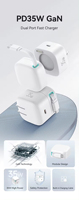 Port USB C GaN Tech 35W PD3.0 Adaptateur de chargeur rapide USB C PD Chargeur mural avec câble rétractable magnétique