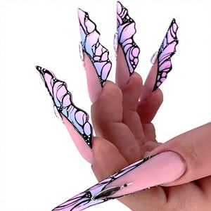 ZHI JIA 150 pièces Formes doubles pour <span class=keywords><strong>ongles</strong></span> en plastique, motif papillon, lignes de graduation internes, réutilisables, pour extension de gel, capsules d'<span class=keywords><strong>ongles</strong></span> artificiels pour nail art - Product Image 4