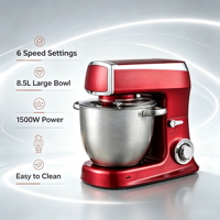 Batteur sur socle électrique 1500W en acier inoxydable, planétaire, avec bol mélangeur de 8,5L, 6 vitesses, pour la pâtisserie et l'utilisation en cuisine