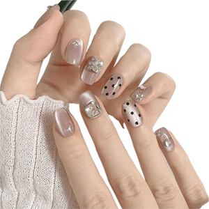 Lot de 24 faux ongles carrés prêts à poser, motif diamant champagne, <span class=keywords><strong>pour</strong></span> manucure rapide - Product Image 1