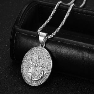 Colliers à maillons et pendentifs Hip Hop Saint <span class=keywords><strong>Christophe</strong></span>, motif pièce religieuse chrétienne, en acier titane, plaqué or 18 carats, bijoux de mode pour femmes - Product Image 2