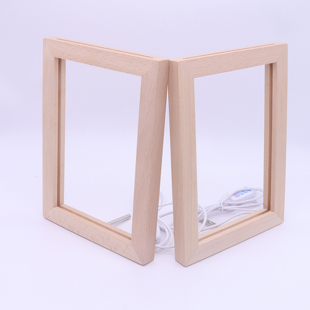 USB Powered Luminous Frame Base 3D Photo Lamp Custom Text Personalized Through-Carved Beechwood Rectangle LED Handmade