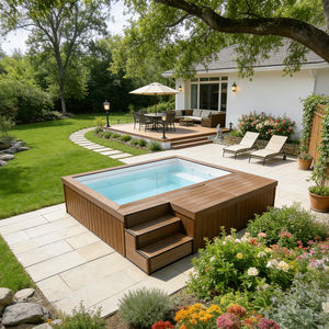 Piscine à débordement moderne en fibre de verre blanche avec transats intégrés pour petit jardin, idéale pour les enfants - Product Image 6