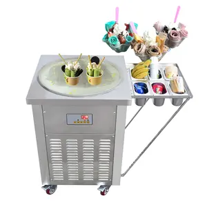 Mvckyi高品质推车泰国烧制冰淇淋冷板制造机商用，带六个储物箱