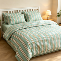 Parure de lit classique à rayures verticales, motif menthe et crème café, durable et lavable, 4 pièces, style simple