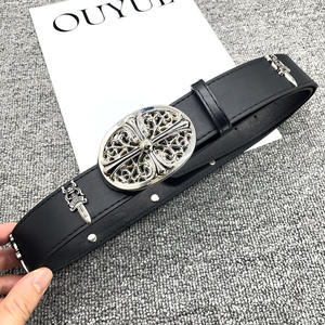 Ceinture à boucle croisée pour homme, ceinture en métal ajourée pour pantalon, ceinture rétro en cuir pour femme, ceinture unique de cow-boy - Product Image 2