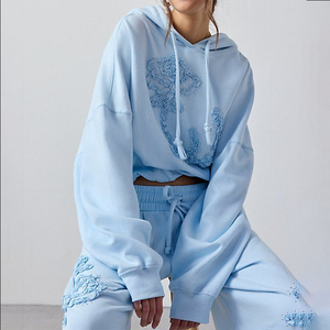 Conjunto de Sudadera Personalizada Azul Claro 100% Algodón Cuello Redondo Sudadera Holgada Estilo Urbano Sudadera con Capucha en Venta - Product Image 2