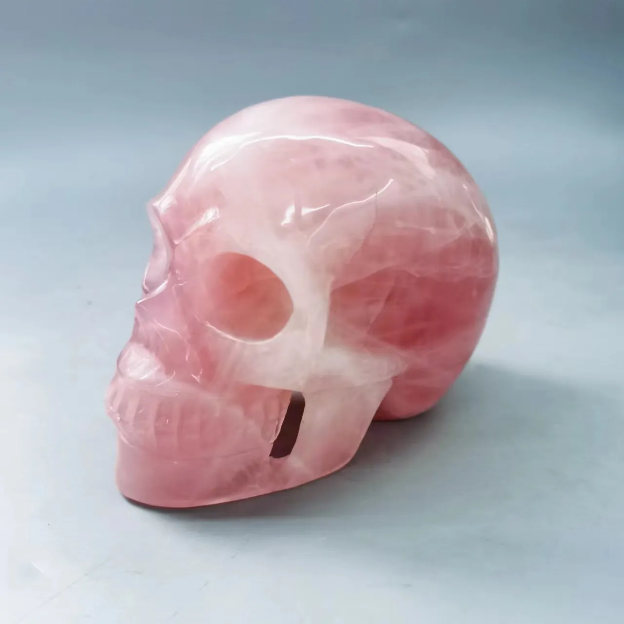도매 천연 장미 석영 해골 명상 치유 돌 대형 10cm 이상 크리스탈 해골 사용자 정의 수락