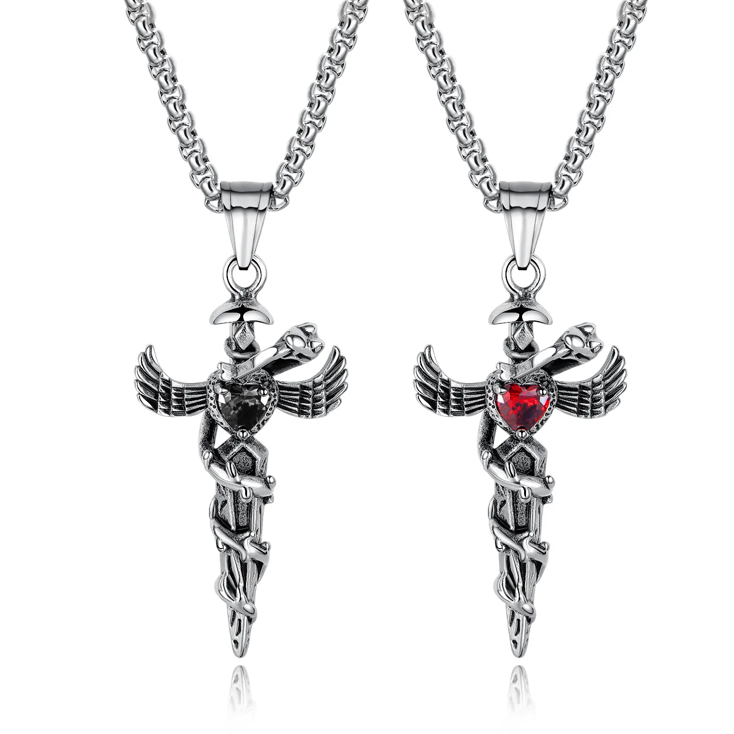 Long Cross Snake Fashion Gothic Retro Men's Stainless Steel Necklace Pendant