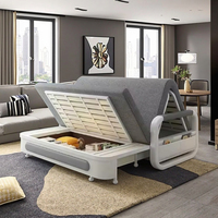 Sofá cama plegable inflable moderno con tapicería de tela y marco metálico de almacenamiento para uso en apartamentos, hoteles o salas de estar
