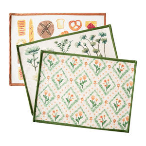 Mantel individual cuadrado de algodón estampado con diseño de flores y margaritas verdes, aislante térmico, para uso doméstico y repostería. - Product Image 1