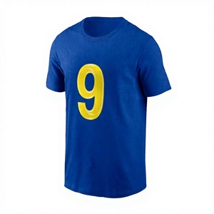 <b>Men's</b> Blue O-Neck Short Sleeve <b>T</b>-<b>Shirt</b> with Large <b>Yellow</b> Number 9 Graphic Front - Product Image 1