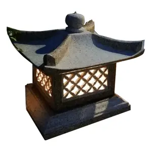 China Outdoor Waterproof Design Solar charge Japanese Natural Stone Garden Pagoda Lantern Decoration Ornaments