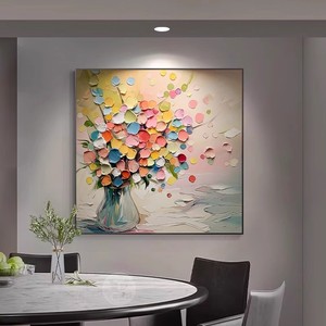 Abstract Floral Oil Canvas Wall Art Square <b>Framed</b> Decor For Living Room Or Restaurant - Product Image 3