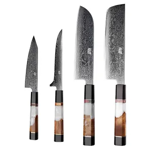 Набор профессиональных японских ножей шеф-повара FINDKING из дамасской стали AUS 10, 4 шт., для домашней кухни, 60-62 HRC