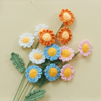Harga terbaik bunga rajutan batang pernikahan bunga aster rajutan tangan bunga gerbera dengan daun
