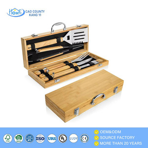 Ensemble de <span class=keywords><strong>barbecue</strong></span> en bambou 5 pièces avec boîte de rangement pour le camping en plein air - Vente chaude - Product Image 1