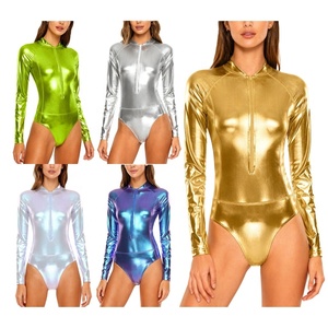 <b>Womens</b> Metallic Shiny <b>Bodysuit</b> One-Piece Bodycon Leotard For Nightclub Jazz Dance Beach Gymnastics Outings Performances Parties - Product Image 1
