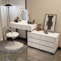 Table de maquillage moderne pour chambre à coucher avec miroir éclairé et grands tiroirs de rangement
