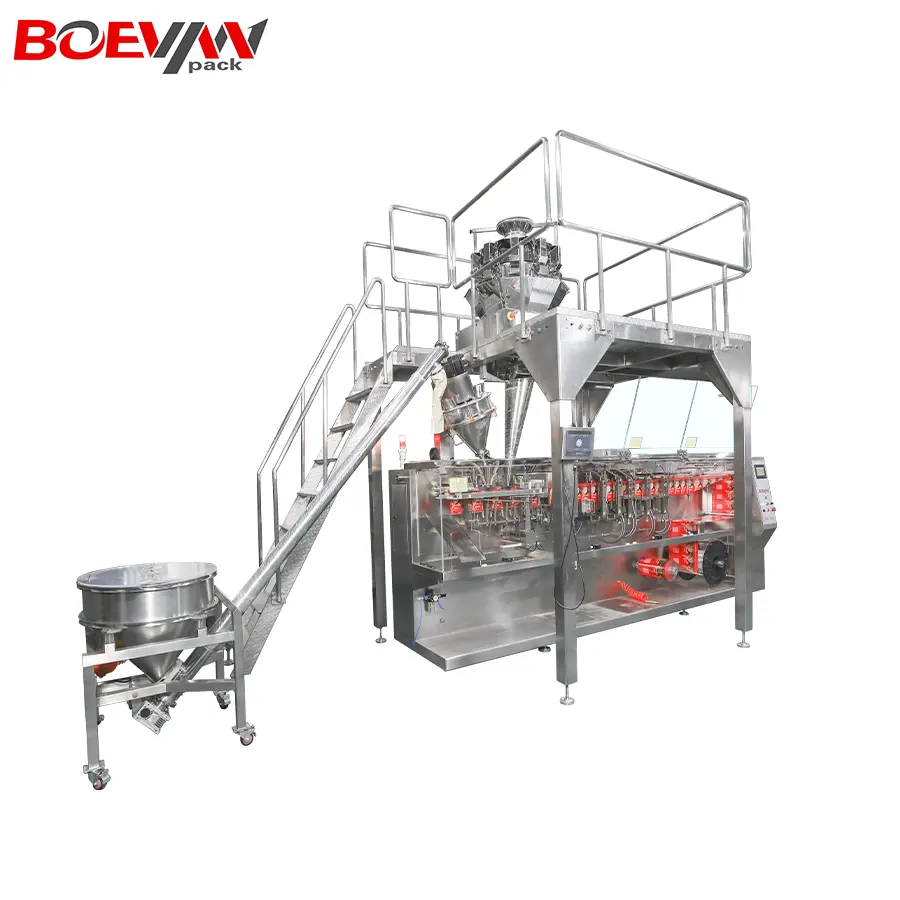 fully automatic sachet packaging protein milk tea coffee fruit powder filling sealing flat pouch packing machine