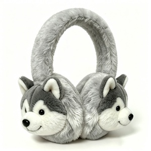 Customized Cute Husky Plush <b>Earmuffs</b>, Soft Gray-<b>White</b> Fluffy Winter Ear Warmers for Kids, Adorable Dog Face Cold Weather Ear - Product Image 3