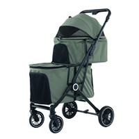 Poussette pour animaux de compagnie en acier carbone double couche, pliable en un clic, chariot pour chiens et chats, remorque pour animaux de compagnie, poussette pour bébé