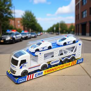 Ensemble de jouets camion transporteur de voitures de police pour enfants avec quatre mini-voitures en PVC dans une boîte - Product Image 2