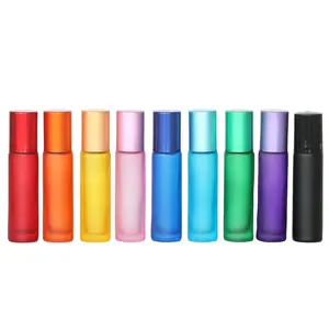 10ml Roll On Perfume Bottle Empty Round Frosted Colored Refillable Glass Essential Oil Roller Bottles
