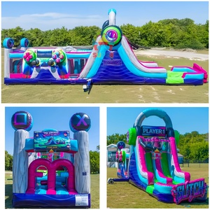 <span class=keywords><strong>Toboggan</strong></span> <span class=keywords><strong>aquatique</strong></span> gonflable géant sur le thème des jeux vidéo avec parcours d'obstacles et piscine pour la location - Product Image 2