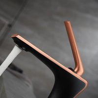 Robinet mitigeur de lavabo pour eau froide et chaude, en laiton et céramique, monotrou, noir et or rose
