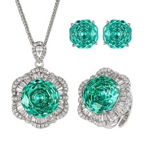 Trendy Eco-friendly Copper Gold Plated 16-12mm Green Zircon Floral Pendant <b>Earrings</b> <b>Set</b> New Arrivals Jewelry <b>Set</b> for Womens - Product Image 1