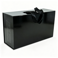 Boîte à perruques pliable noire avec logo personnalisé, revêtement UV, gaufrage, carton recyclé, fermeture magnétique, doublure en éponge pour l'emballage des vêtements