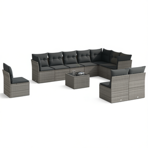 Conjunto de Sofás de Jardín de Ratán PE Gris Moderno, Muebles Modulares para Exteriores de 10+ Plazas, Diseño Contemporáneo - Product Image 1
