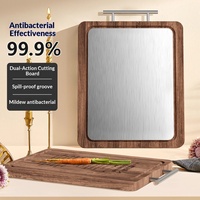 Planche à découper double face antibactérienne et anti-moisissure personnalisée en bois d'acacia et acier inoxydable avec rainures