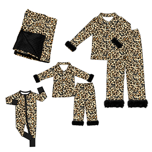 Pyjamas d'été décontractés sans col pour femmes adultes certifiés CPC & CPSIA, tenues de famille, nouveaux designs léopard pour Halloween, précommande - Product Image 1