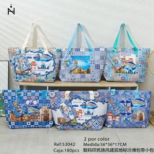 Borsa da Spiaggia con Stampa Digitale di Monumenti Architettonici Etnici 56x36x17cm con Piccola Tasca - Product Image 2