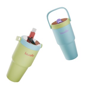 Car Cup With Handle Dust Cover Design Straw Emerald Color S063 Thermos For Home Car Office Outdoor Use - Product Image 5