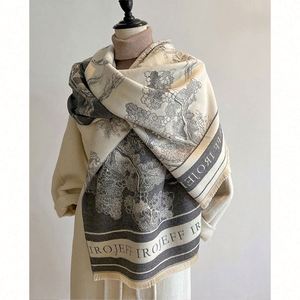 Bufanda de cachemira gruesa de doble cara con estampado de paisaje para mujer, ideal para invierno, venta al por mayor - Product Image 1