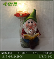 Statue de gnome en résine amusante tenant un lapin avec un champignon, éclairage solaire pour jardin, paysage, parc, cour, pelouse