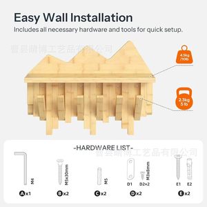 Wooden Coat Rack <b>Wall</b> <b>Mounted</b> Key And Bag Storage Foldable <b>Shelf</b> Entryway Organizer Rectangle Multi Purpose Storage Rack - Product Image 2