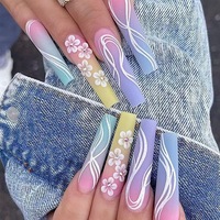 Ongles à presser de luxe à paillettes, forme amande, couvrance totale, pré-dessinés, style salon, longue durée, extensions d'ongles en plastique, 24 pièces