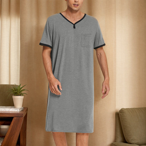 Venta al por mayor de primavera y verano, ropa de salón para <span class=keywords><strong>hombre</strong></span>, pijamas de manga corta, camisón largo informal de color contrastante para <span class=keywords><strong>hombre</strong></span> - Product Image 2