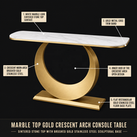 Table d'entrée en métal doré avec base demi-lune, meuble moderne pour salon, table d'angle pour couloir