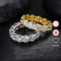 Bague Moissanite pour Homme, Pierre Principale 1ct 6,5mm, Sertie Pavé, Plaqué Or 18K, Argent Sterling S925, Style Hiphop, Troisième Partie