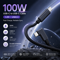 Câble USB-C à USB-C à angle droit 1,2 m 100 W PD Charge rapide 5 A Câble de données USB 2.0 Logo personnalisé OEM ODM Fournisseur en gros d'usine